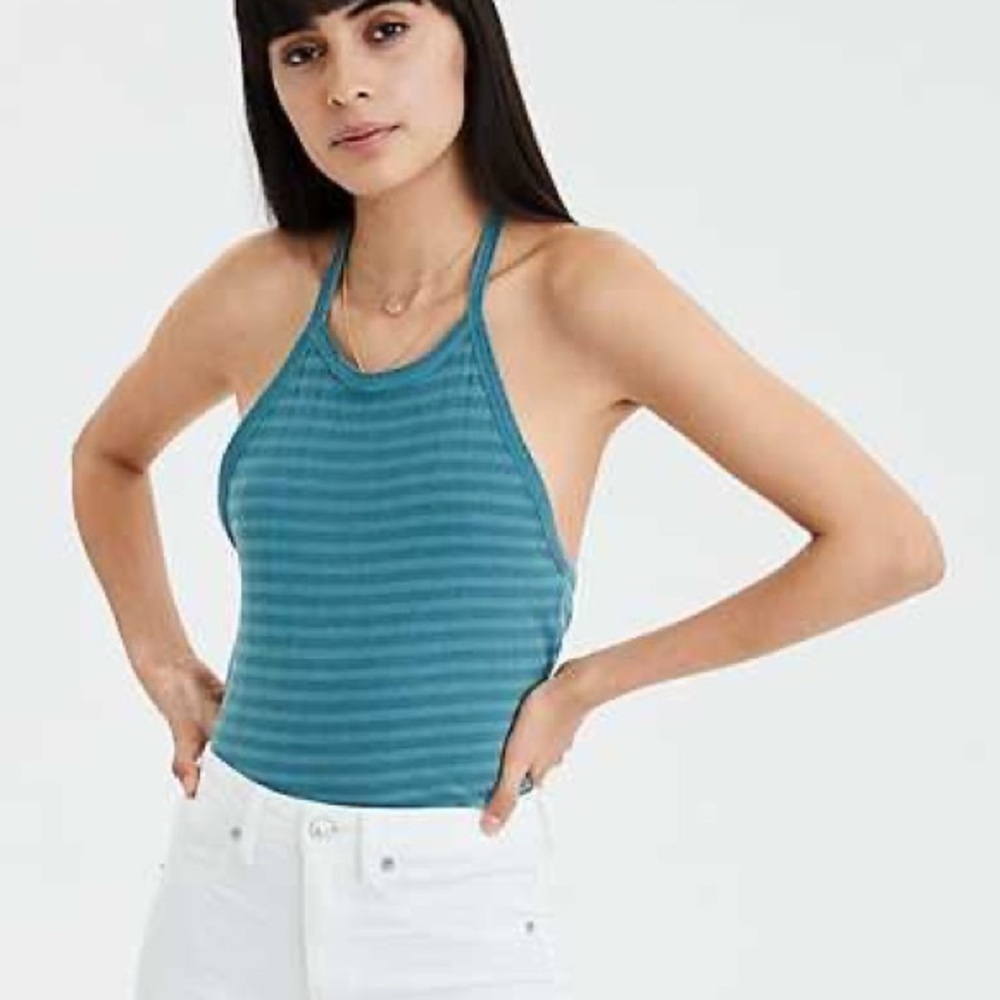 Striped Teal American Eagle halter top women’s size medium
